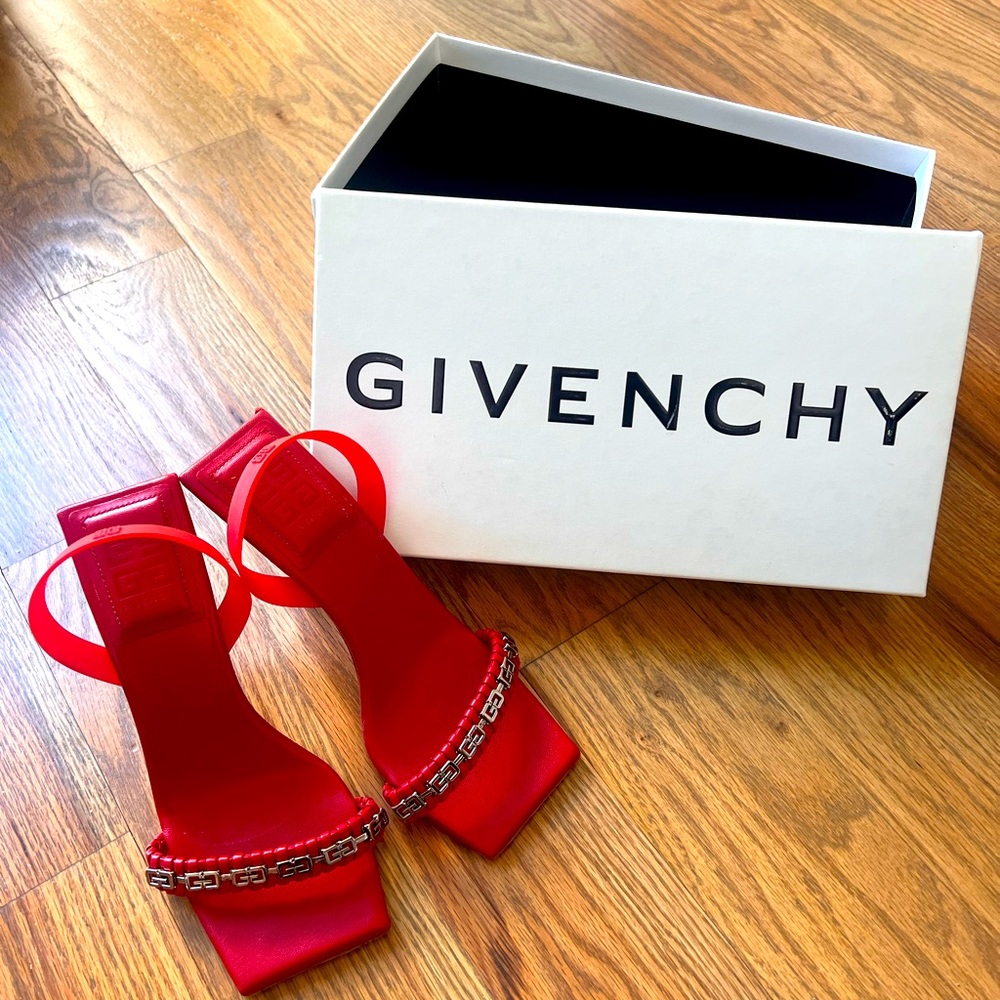 Authentic Givenchy 4G Red Heeled Sandals Size 38